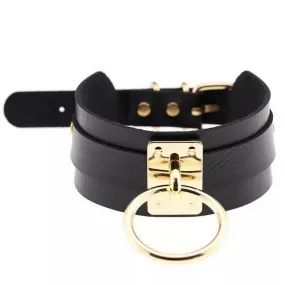 0799DL      Black Gold Bondage Collar with Gold Hardware