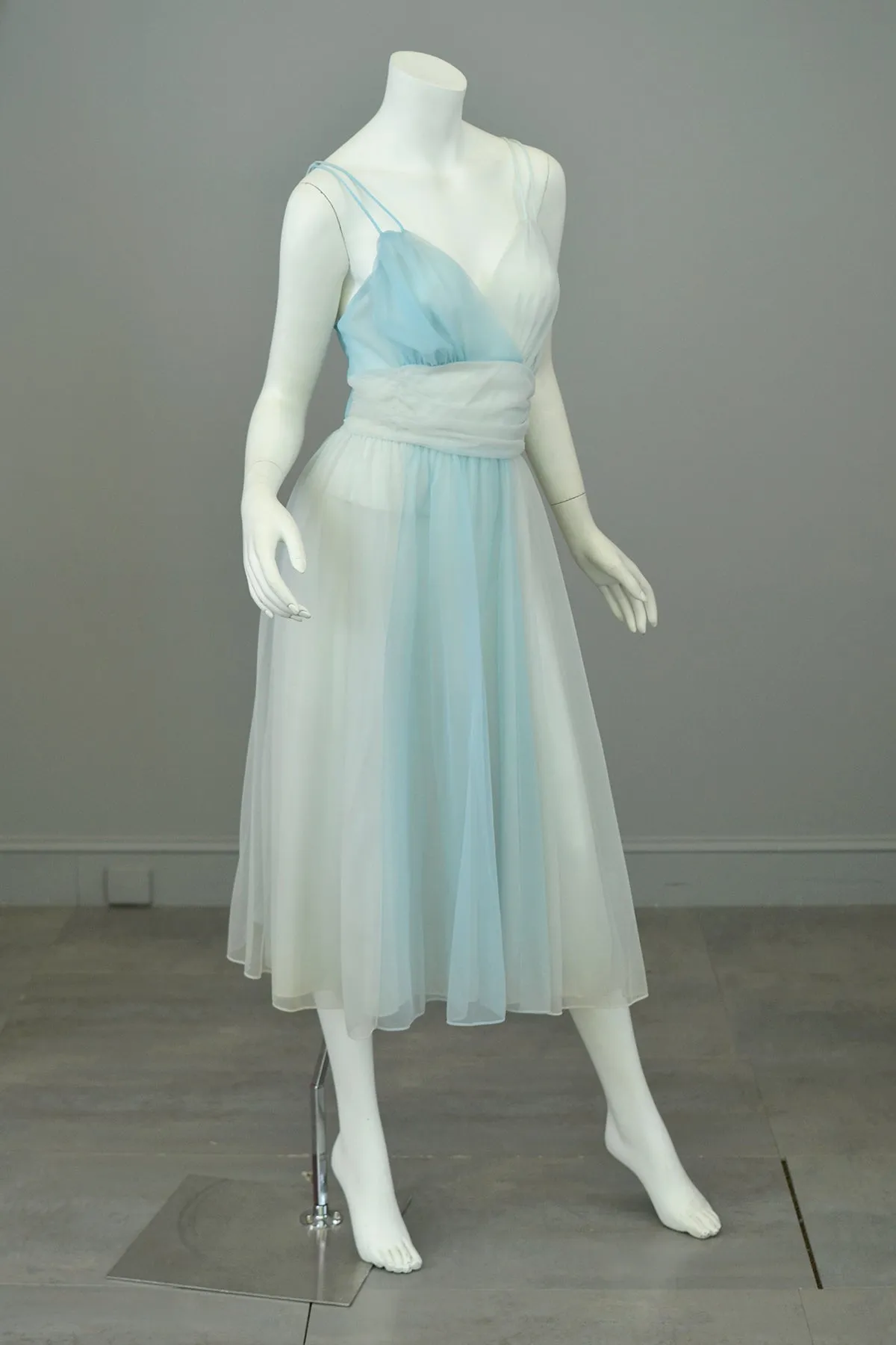 1960s Sky Blue Color Block Frothy Negligee Dress by Vanity Fair