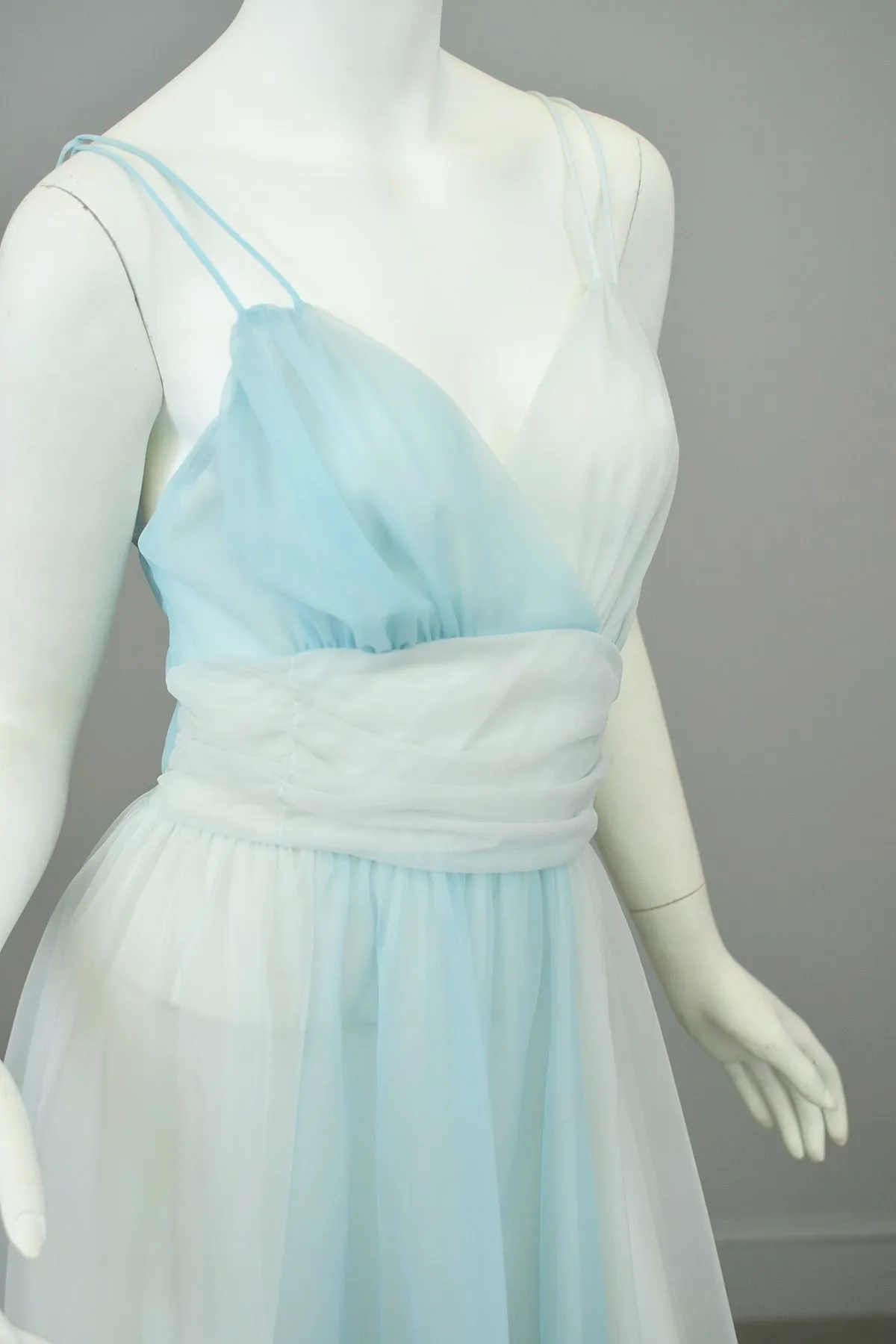 1960s Sky Blue Color Block Frothy Negligee Dress by Vanity Fair