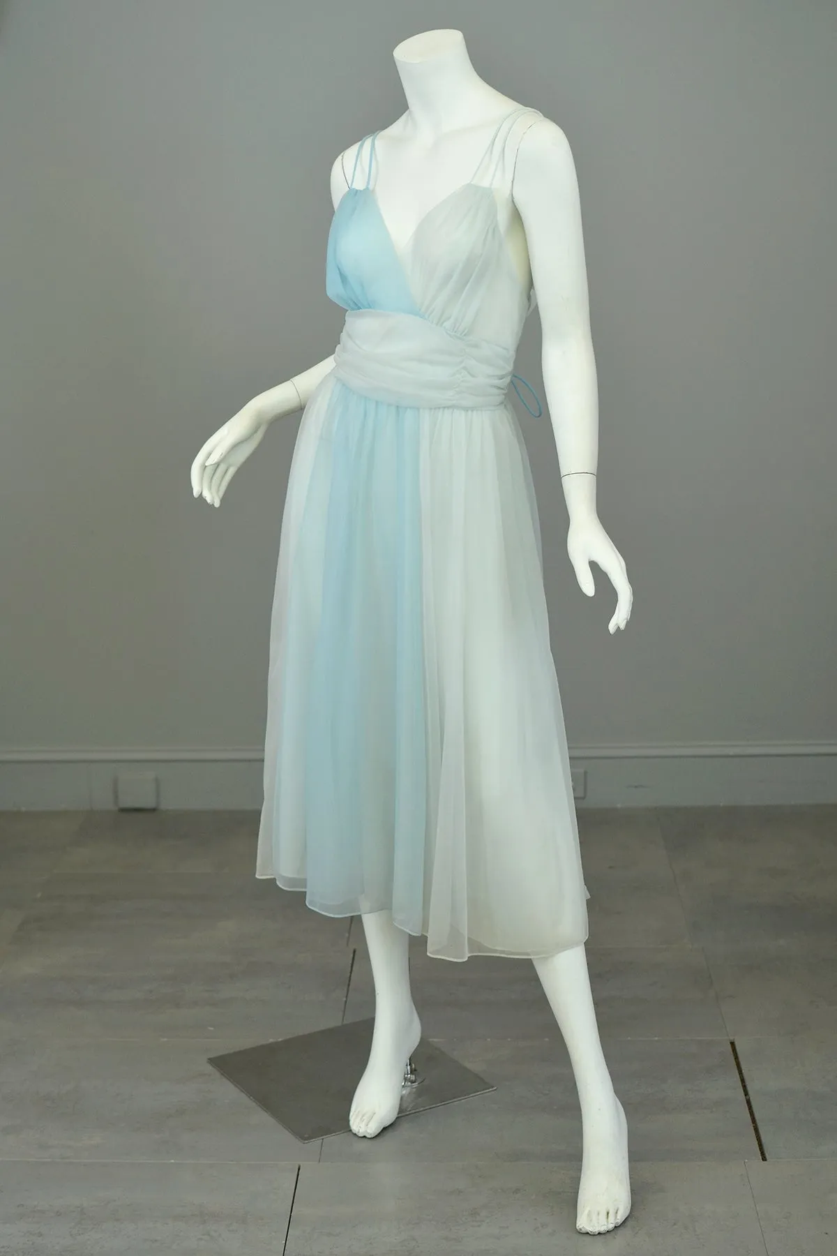 1960s Sky Blue Color Block Frothy Negligee Dress by Vanity Fair