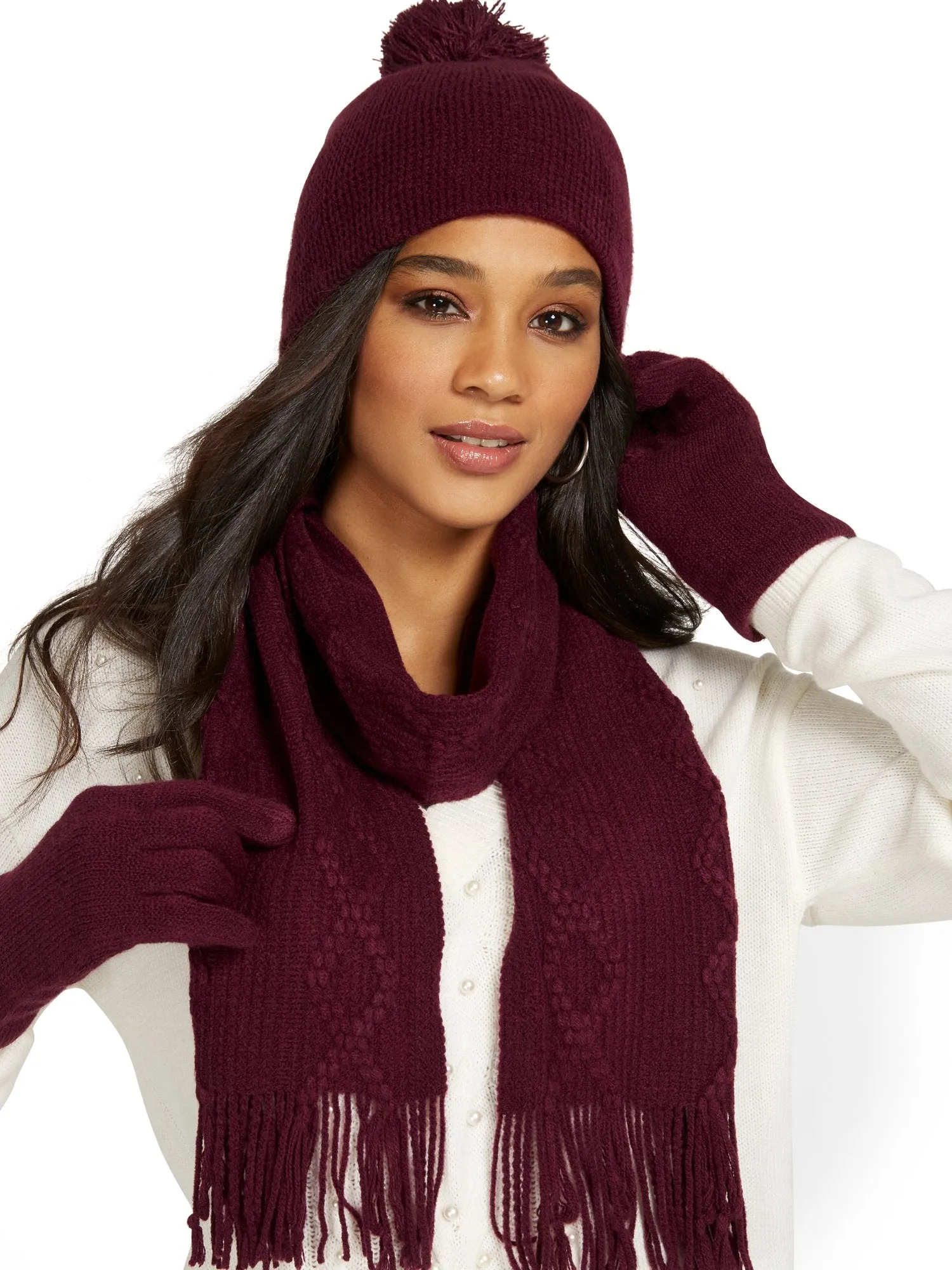 3-Piece Cable-Knit Scarf, Hat & Gloves Set