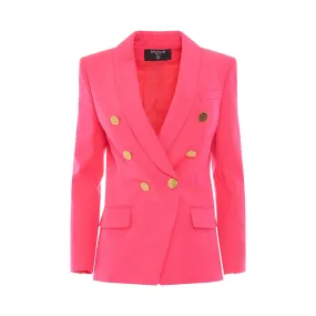 6 Button Double Breasted Long Jacket in Neon Pink