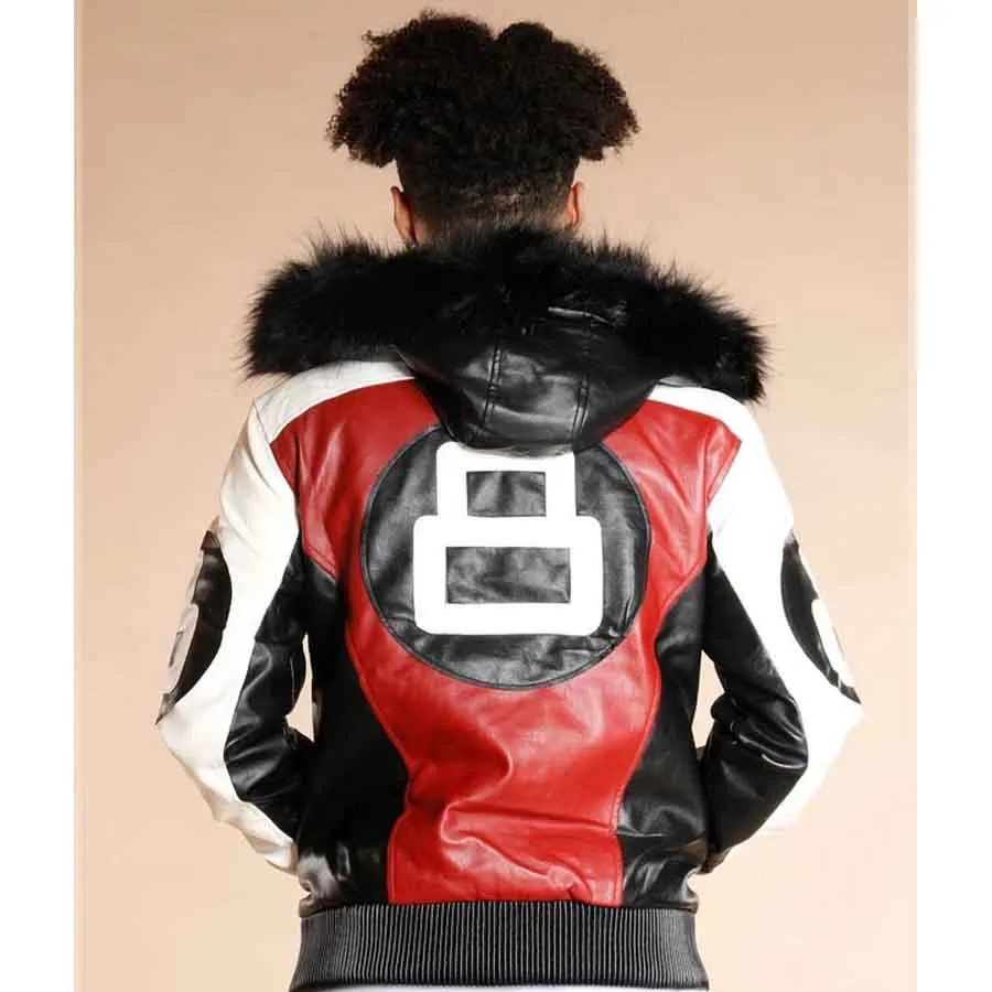 8 Ball Fur Hooded Leather Jacket