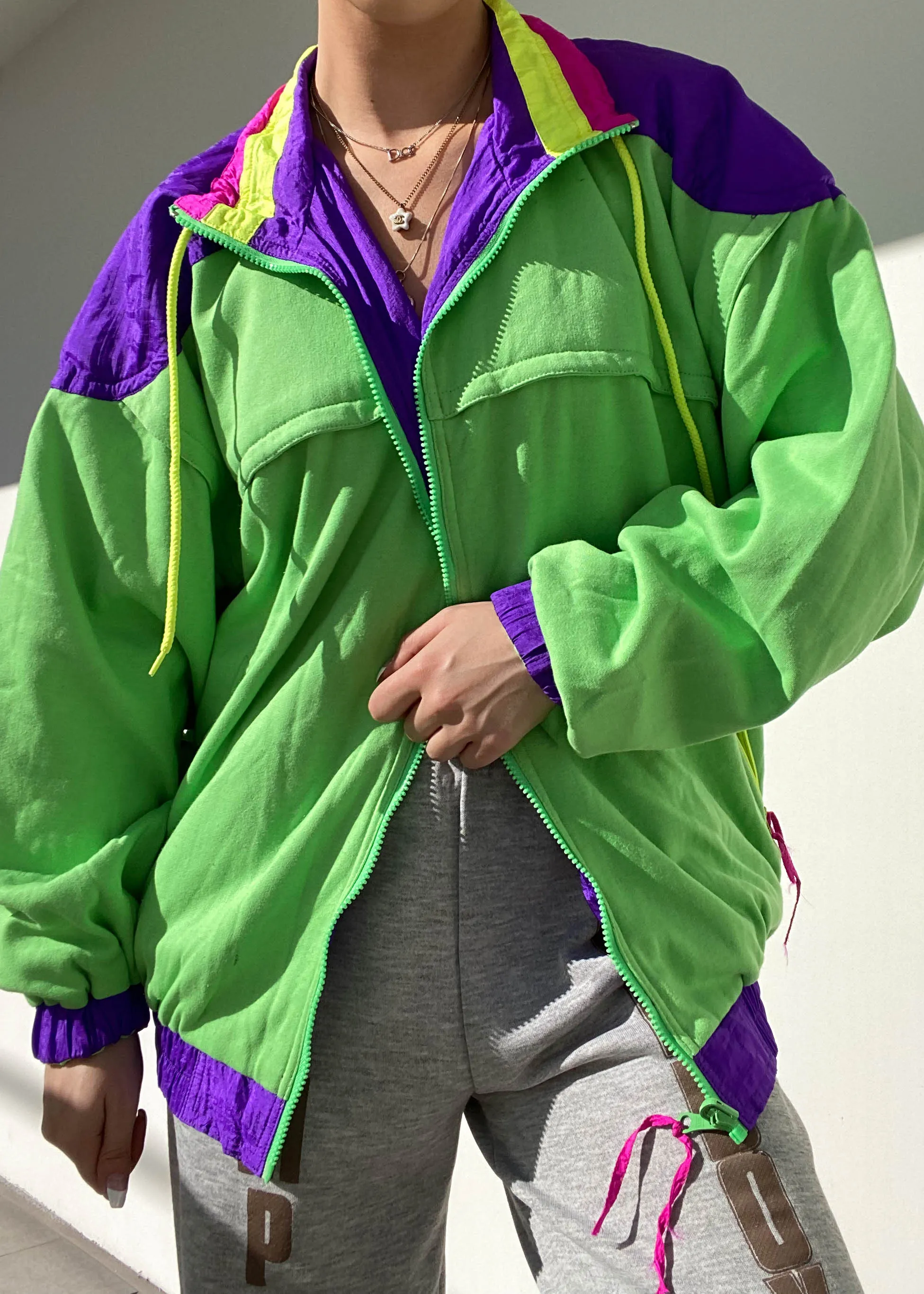 80's Neon Color-Block Reversible Jacket (M)