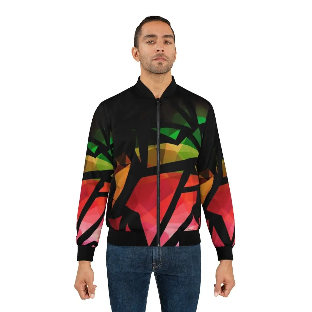 Abstract Polygon Print Bomber Jacket