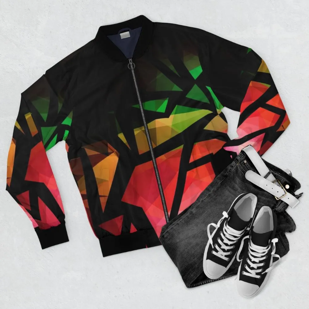 Abstract Polygon Print Bomber Jacket