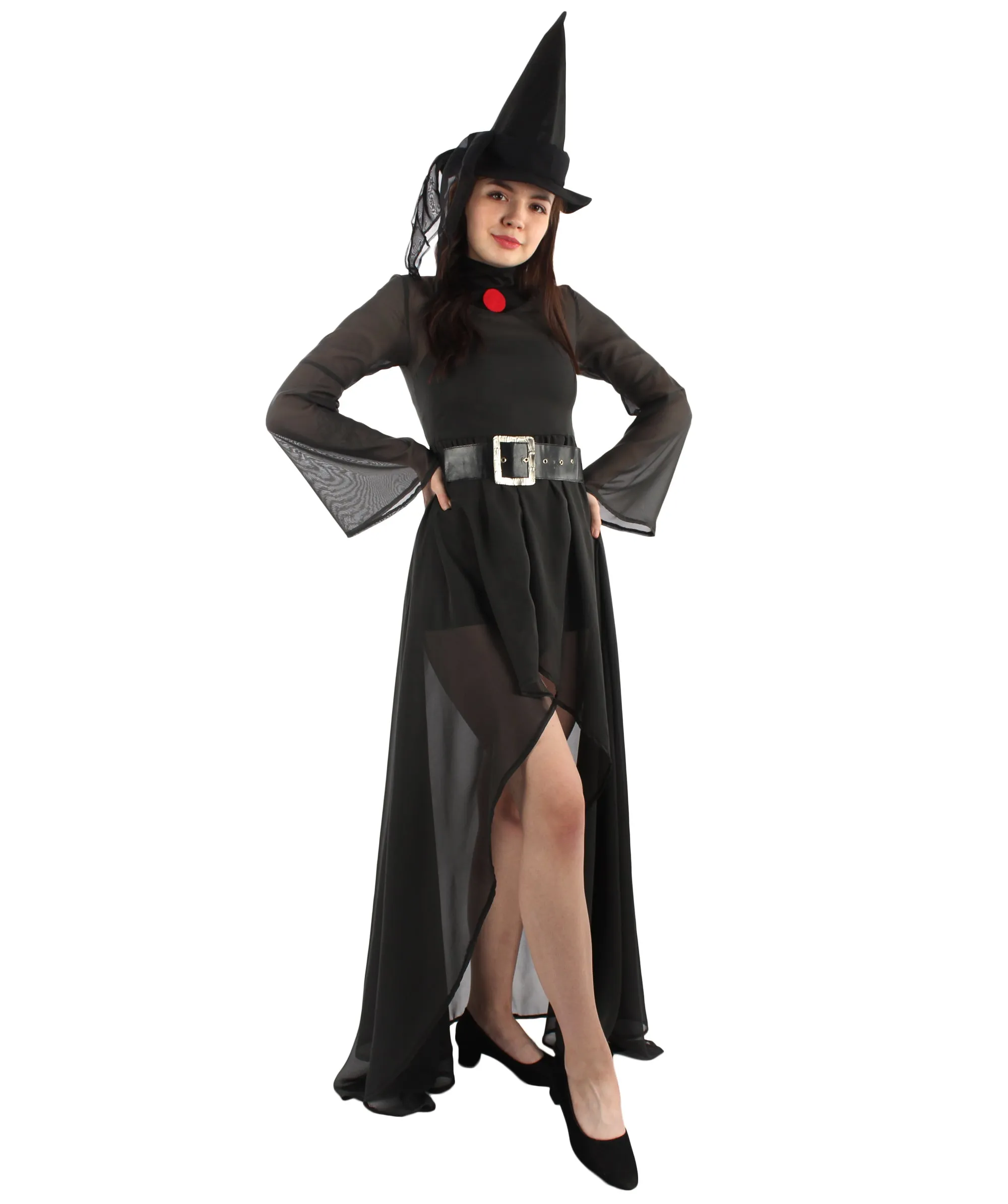 Adult Women’s Gothic Witch Costume Set with Jacket Skirt Belt and Hat | Multiple Size Options