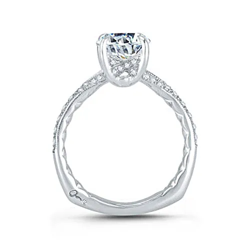 A.JAFFE Unique Floral Split Shank Four Prong Round Diamond Quilted Engagement Ring MES765Q/173