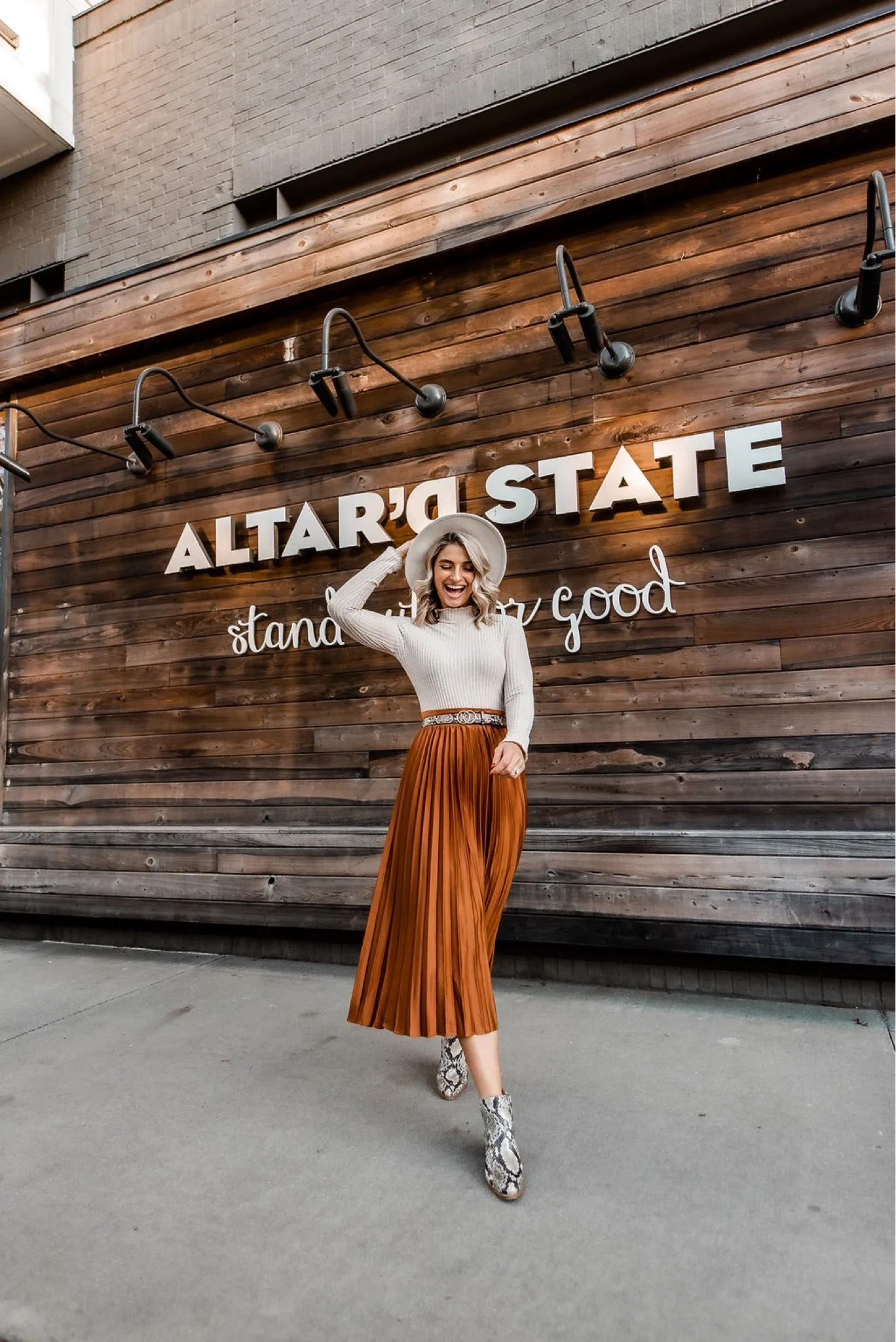 Altar'd State Copper Satin Pleated Midi Skirt- Size S