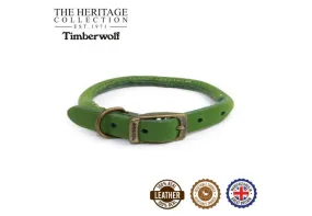 Ancol - Timberwolf Round Leather Collar - Green - 39-48cm (Size 5)