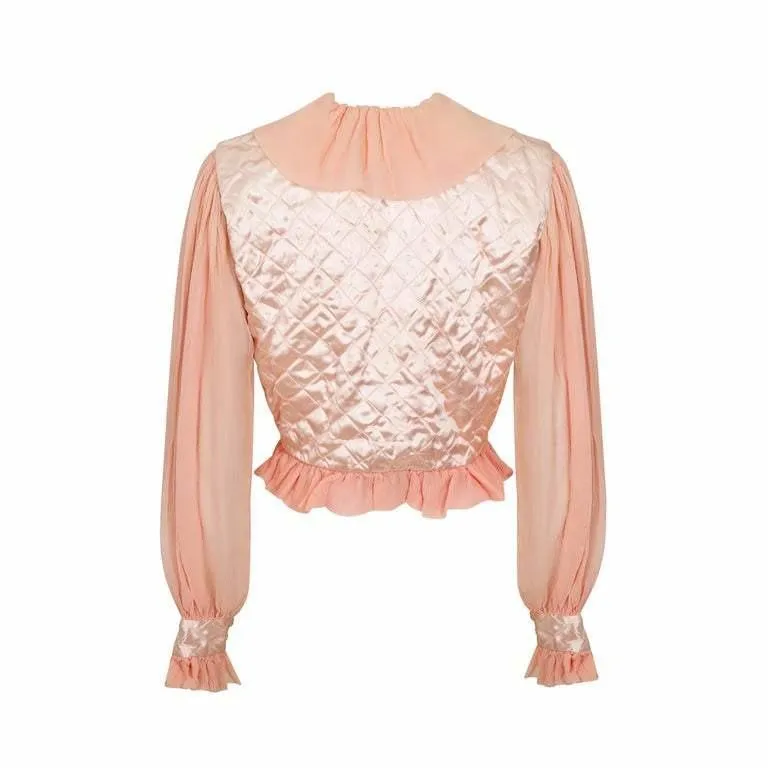 ARCHIVE - 1930s or 1940s Pink Silk Crepe and Satin Quilted Bed Jacket