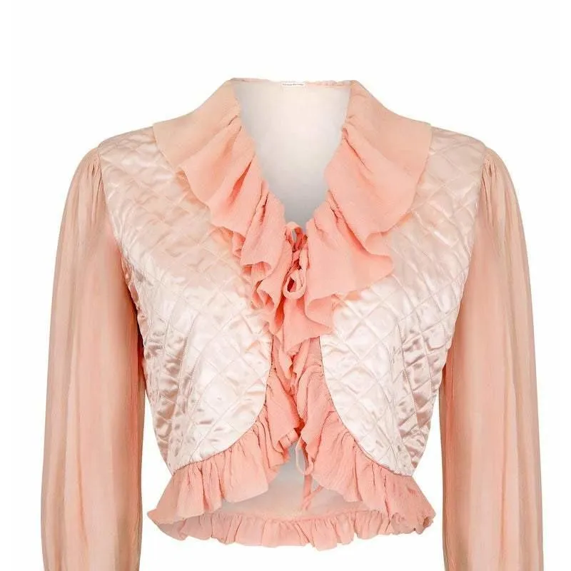 ARCHIVE - 1930s or 1940s Pink Silk Crepe and Satin Quilted Bed Jacket