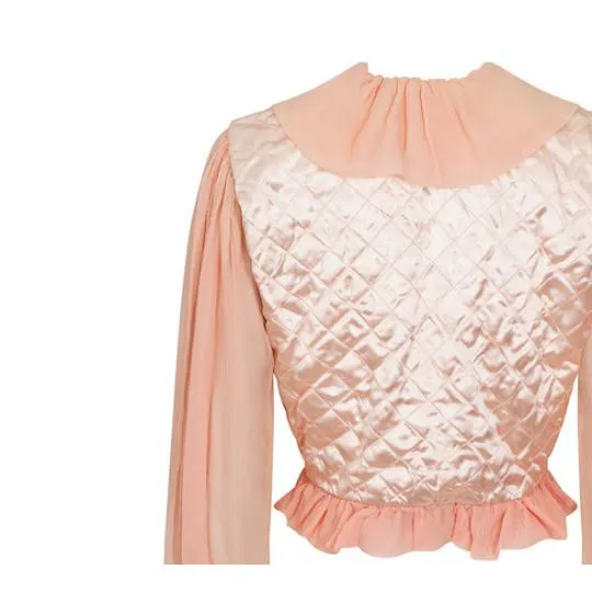 ARCHIVE - 1930s or 1940s Pink Silk Crepe and Satin Quilted Bed Jacket