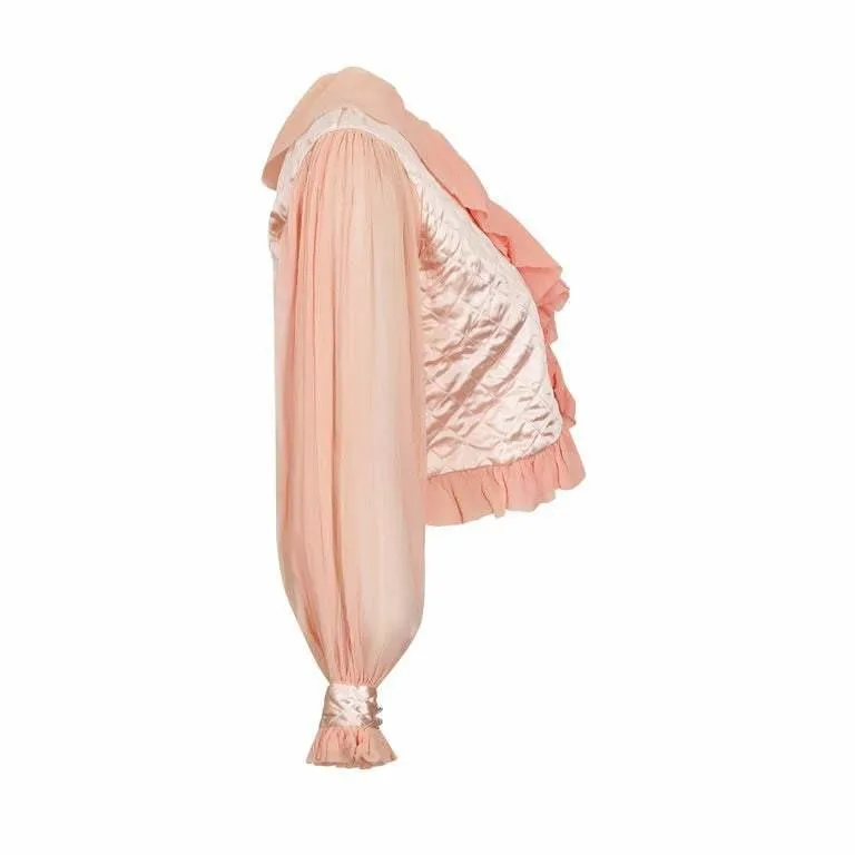 ARCHIVE - 1930s or 1940s Pink Silk Crepe and Satin Quilted Bed Jacket