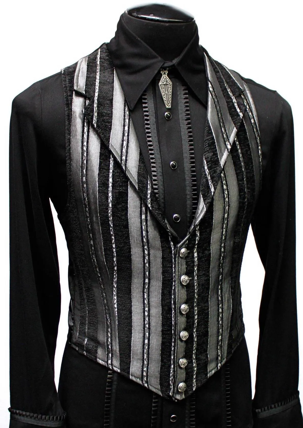 ARISTOCRAT VEST - SILVER/BLACK STRIPE TAPESTRY