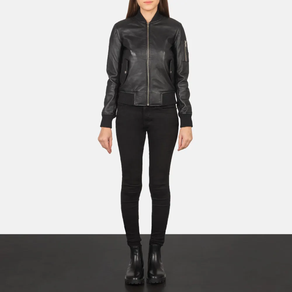 Ava Ma-1 Black Leather Bomber Jacket