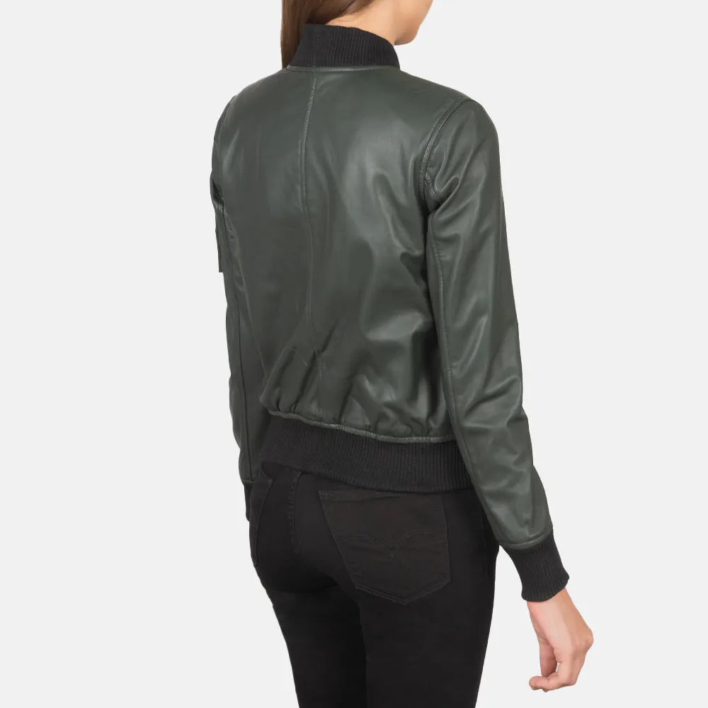 Ava Ma-1 Green Leather Bomber Jacket