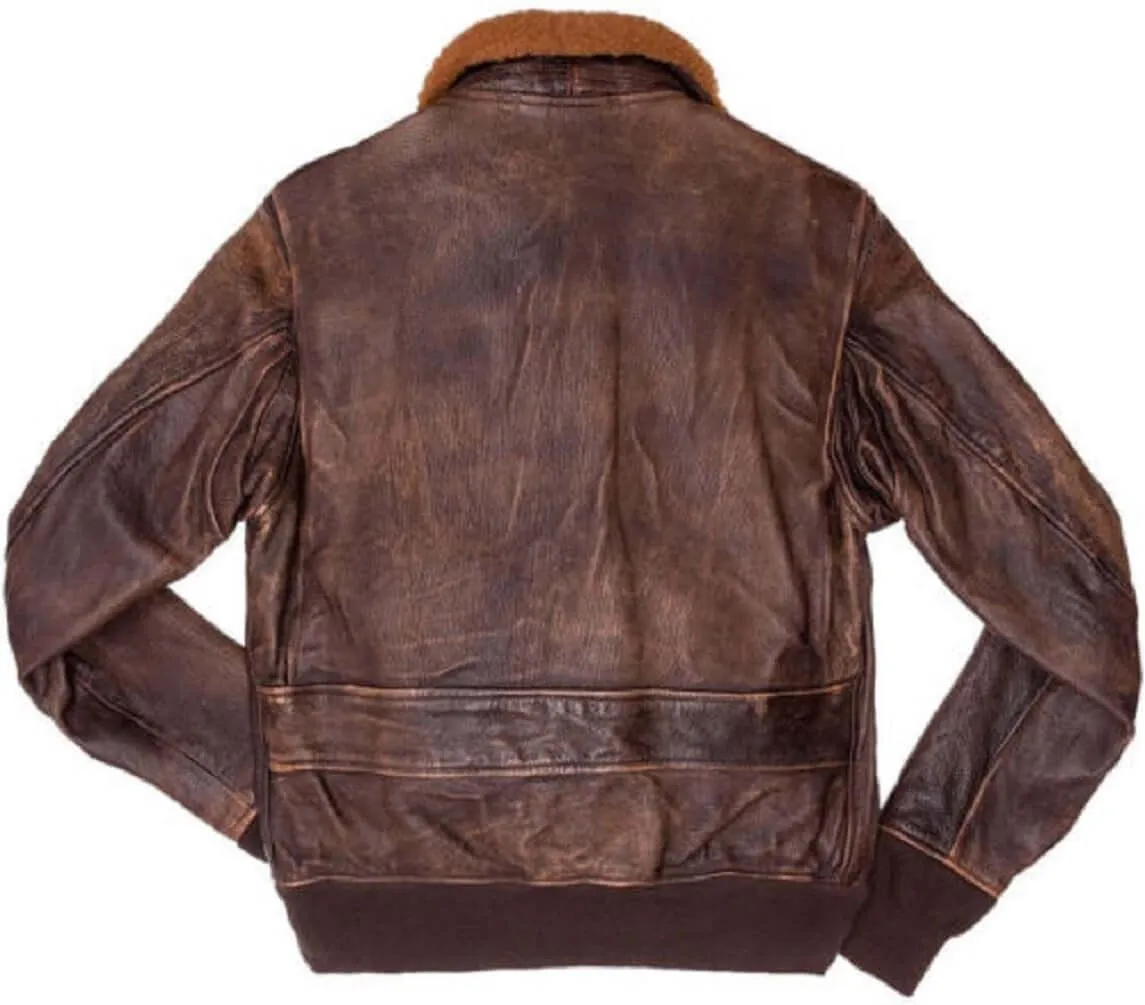 Aviator G1 Distressed Men Bomber Leather Jacket - Brown