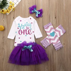 Baby Spring Autumn Clothing Newborn Infant Baby Girl Half Year Suit Romper T-Shirt Tops Pleated Skirt Birthday Dress