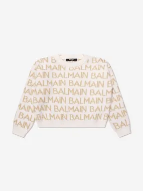 Balmain Girls Logo Jumper in Ivory