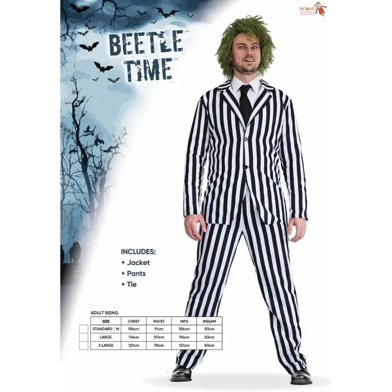 Beetle Time Black & White Stripe Mens Costume