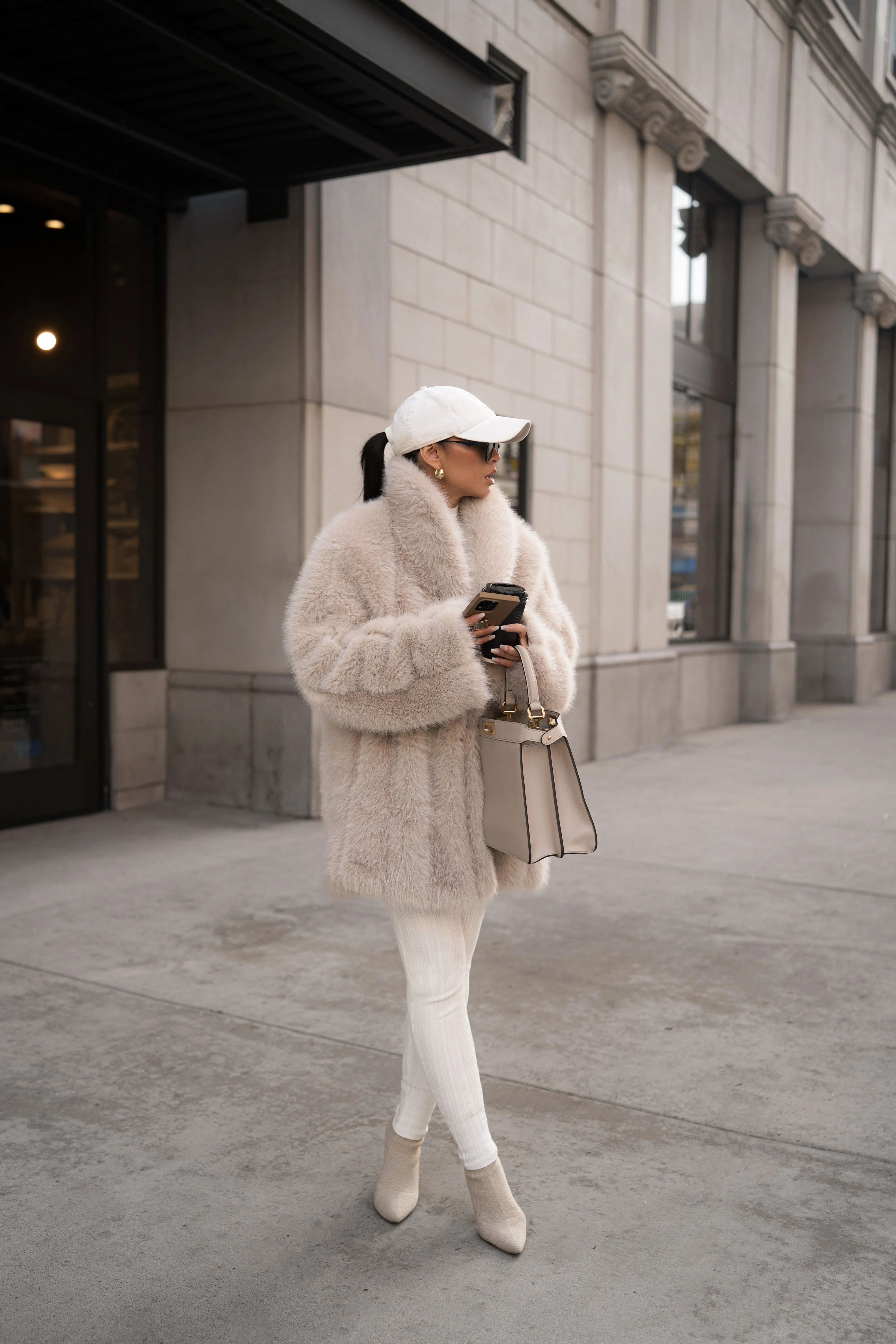 Beige Cropped Manhattan Faux Fur Coat