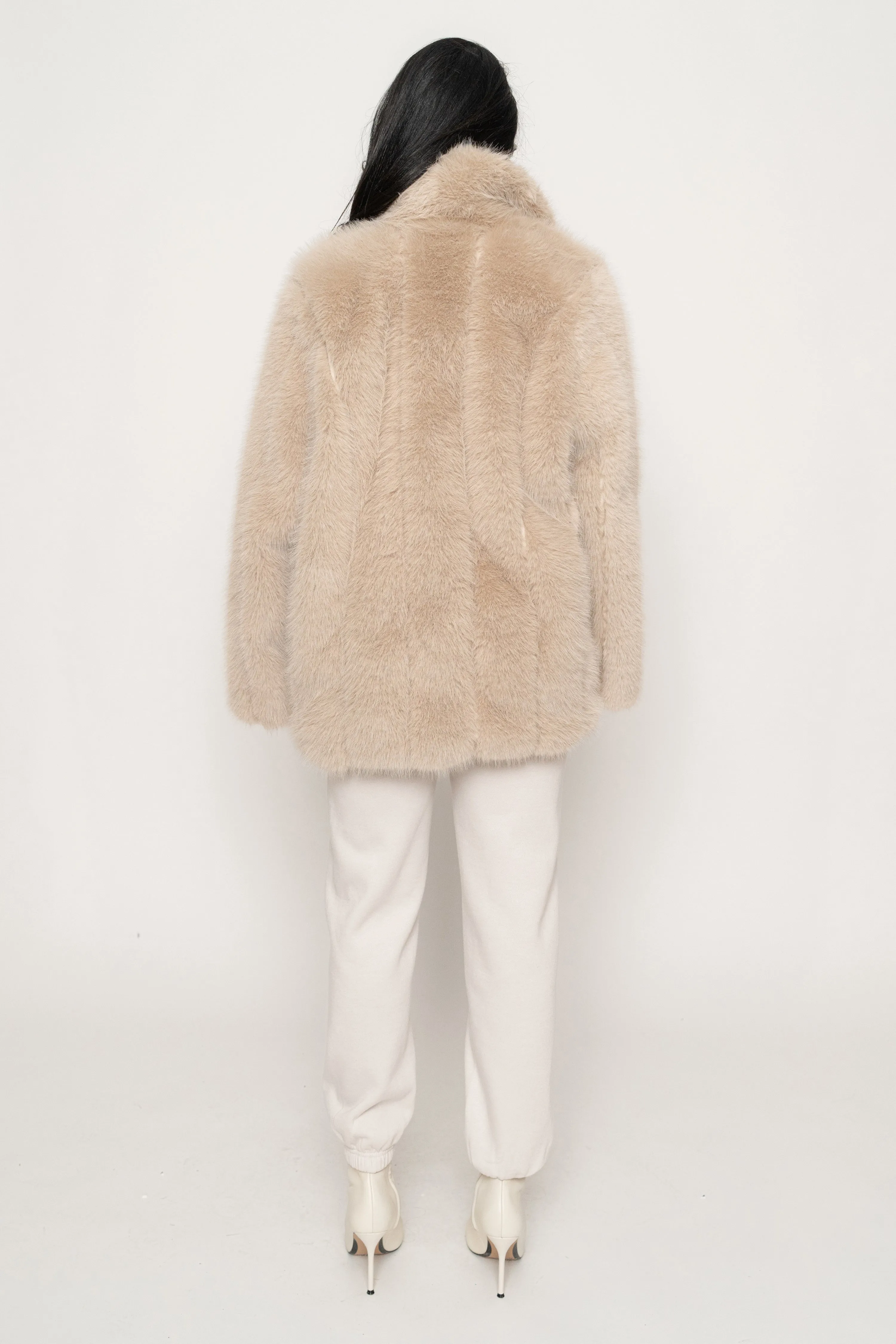 Beige Cropped Manhattan Faux Fur Coat