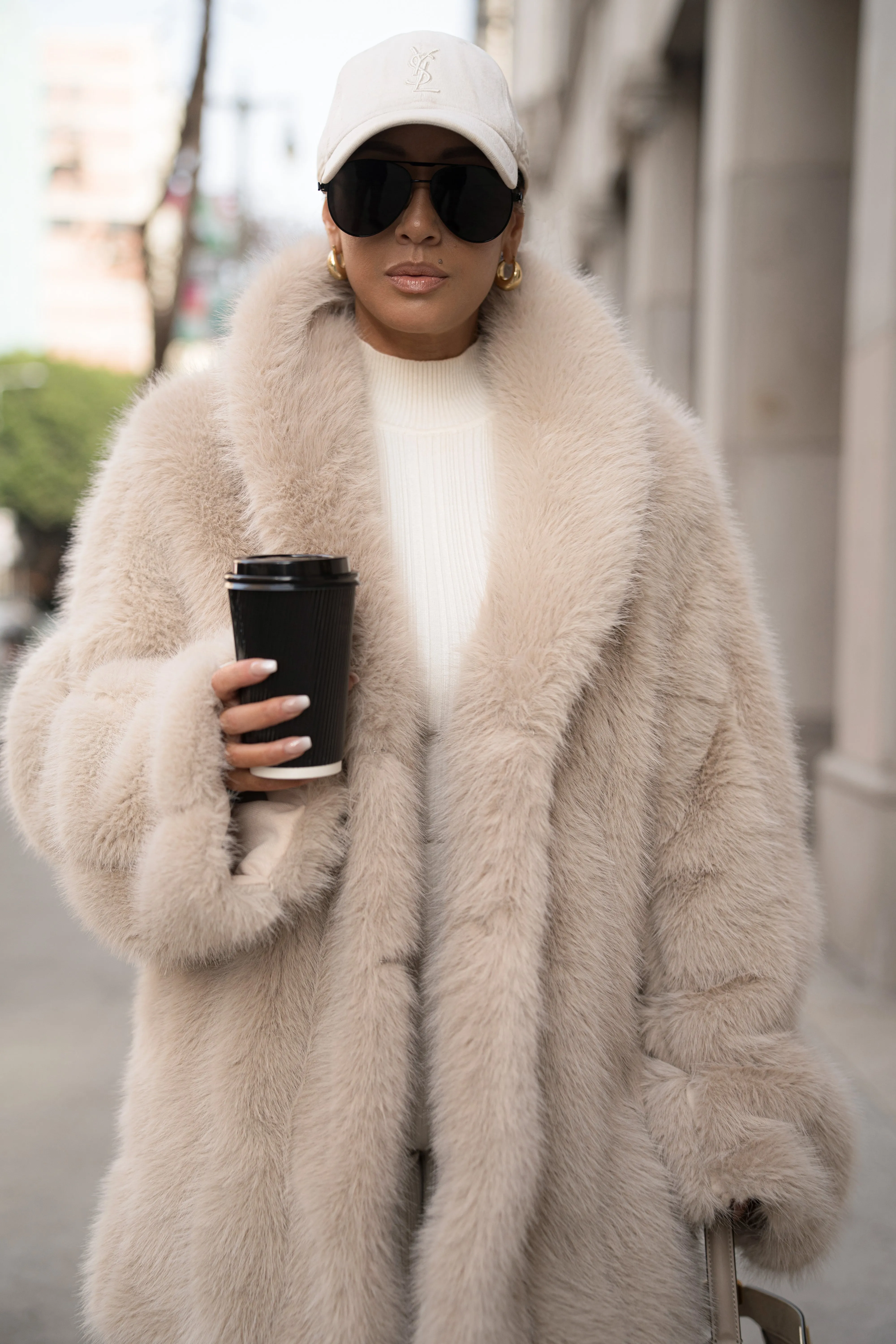 Beige Cropped Manhattan Faux Fur Coat