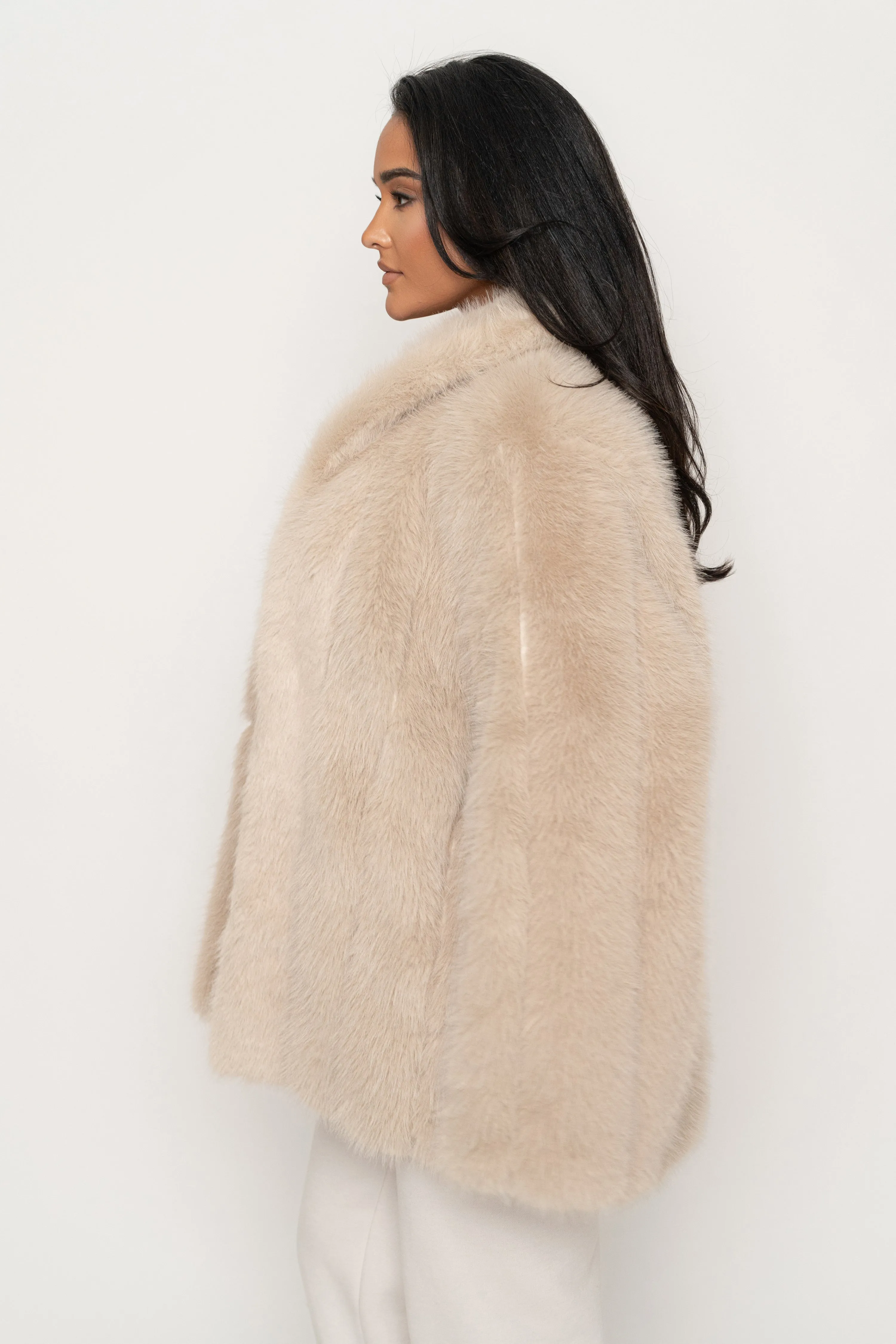 Beige Cropped Manhattan Faux Fur Coat