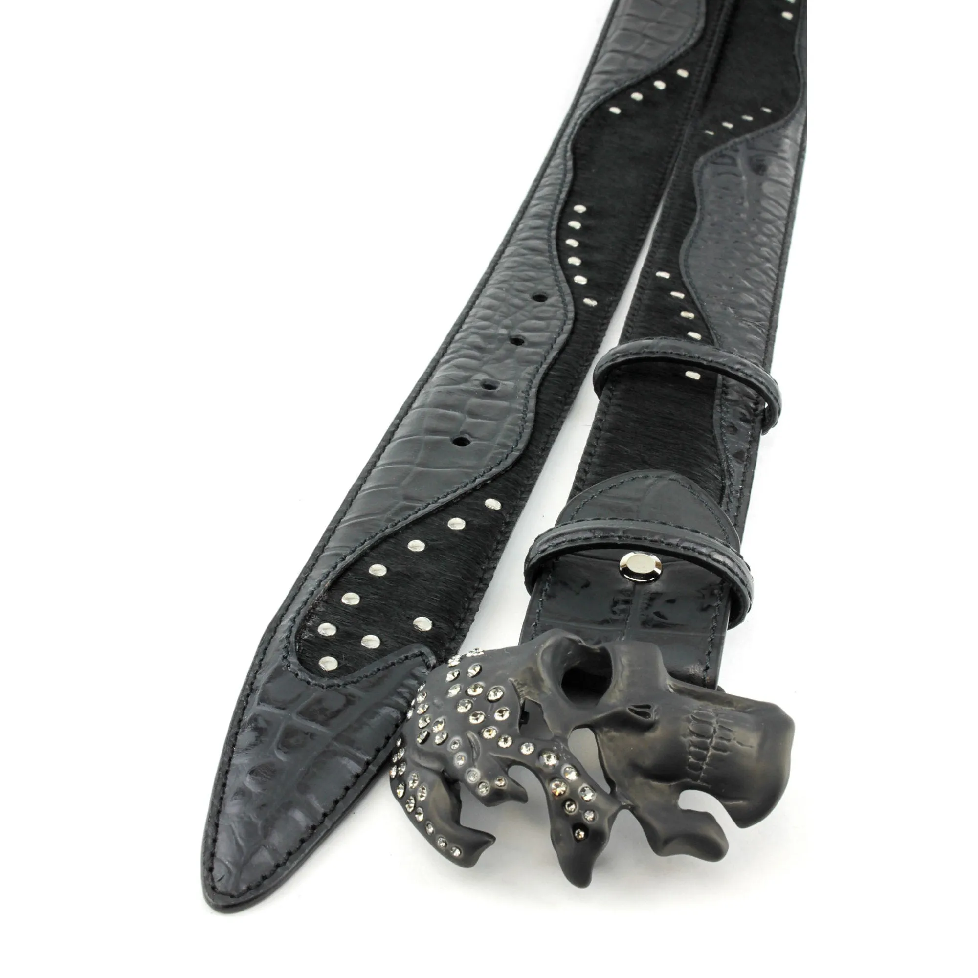 Belafonte Croc/Pony Mix Studded Skull Belt