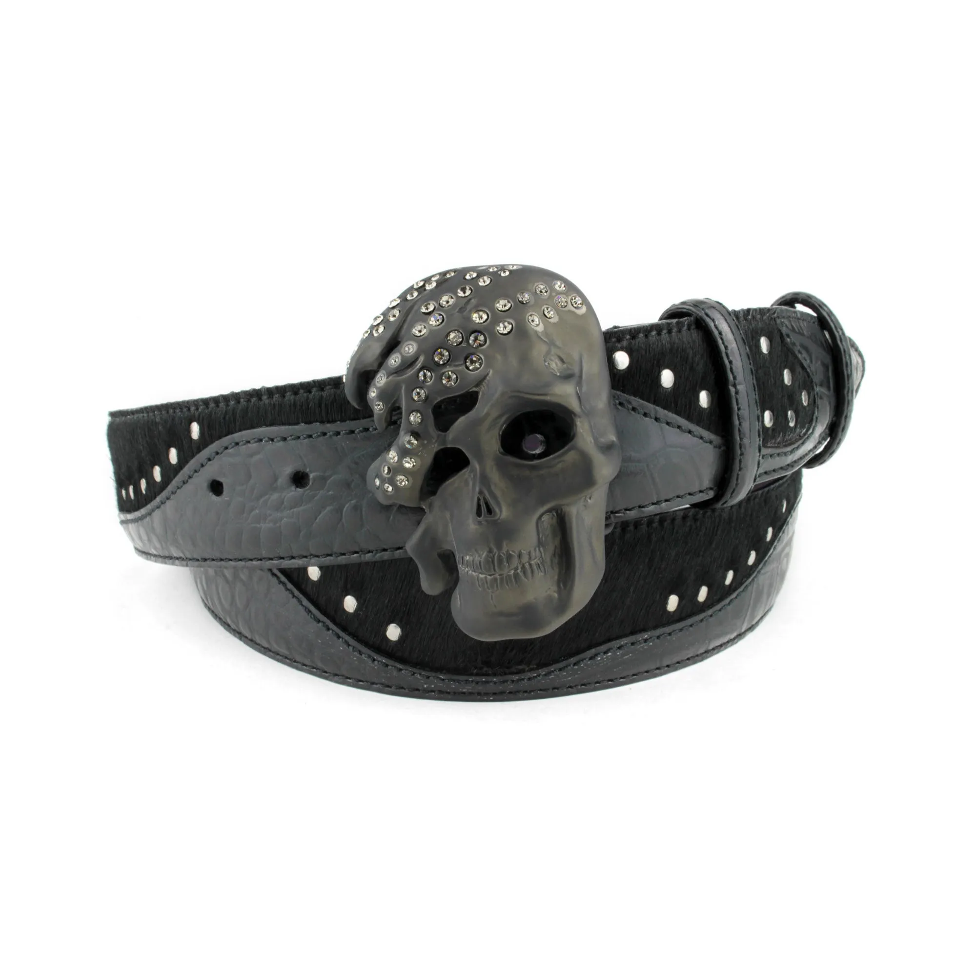 Belafonte Croc/Pony Mix Studded Skull Belt