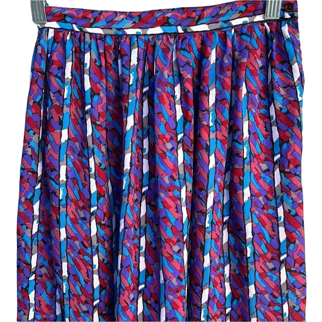 Bethany Vintage Women's Boho Cottage Pleated Abstract Print Flowy Midi Skirt XS