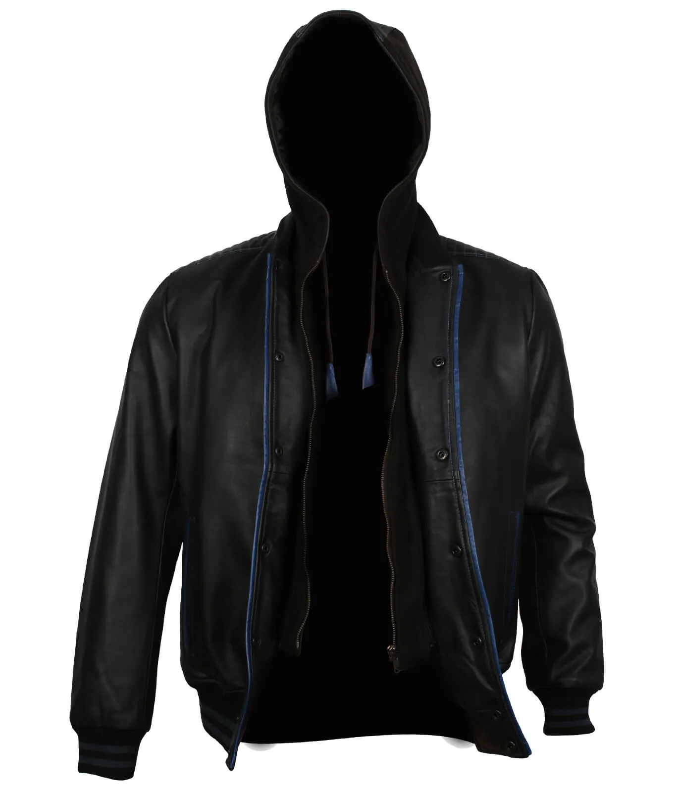 Black and Blue Bomber Jacket with Hood