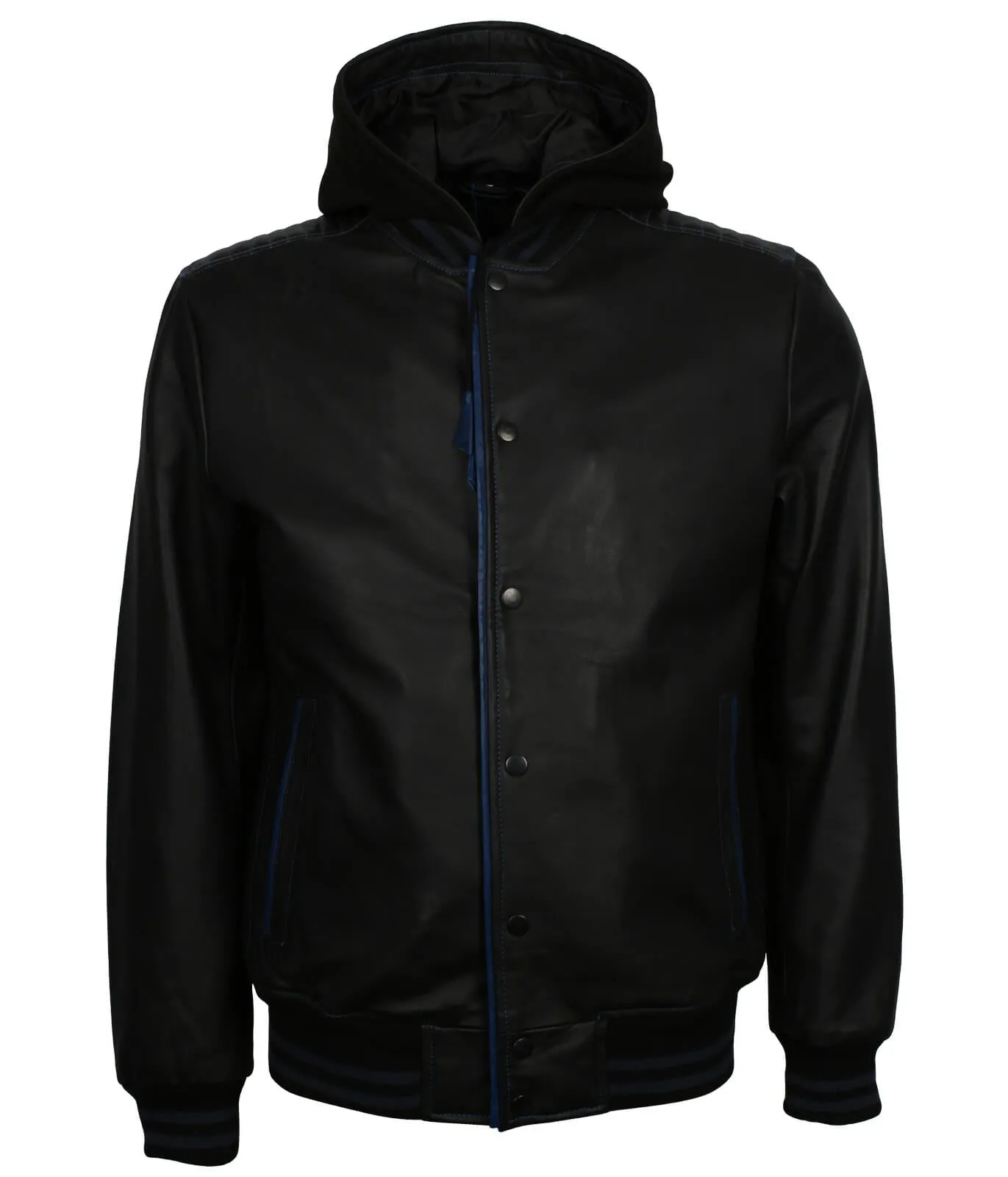 Black and Blue Bomber Jacket with Hood