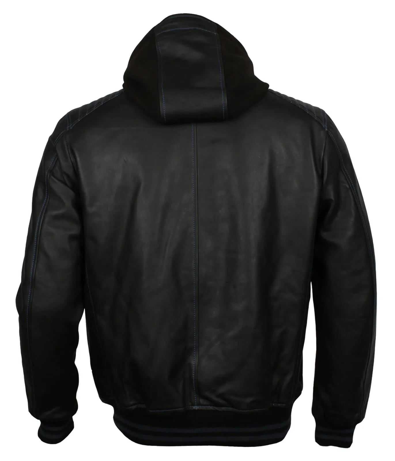 Black and Blue Bomber Jacket with Hood