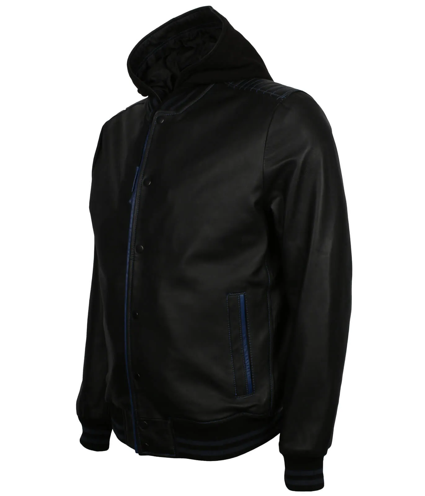 Black and Blue Bomber Jacket with Hood