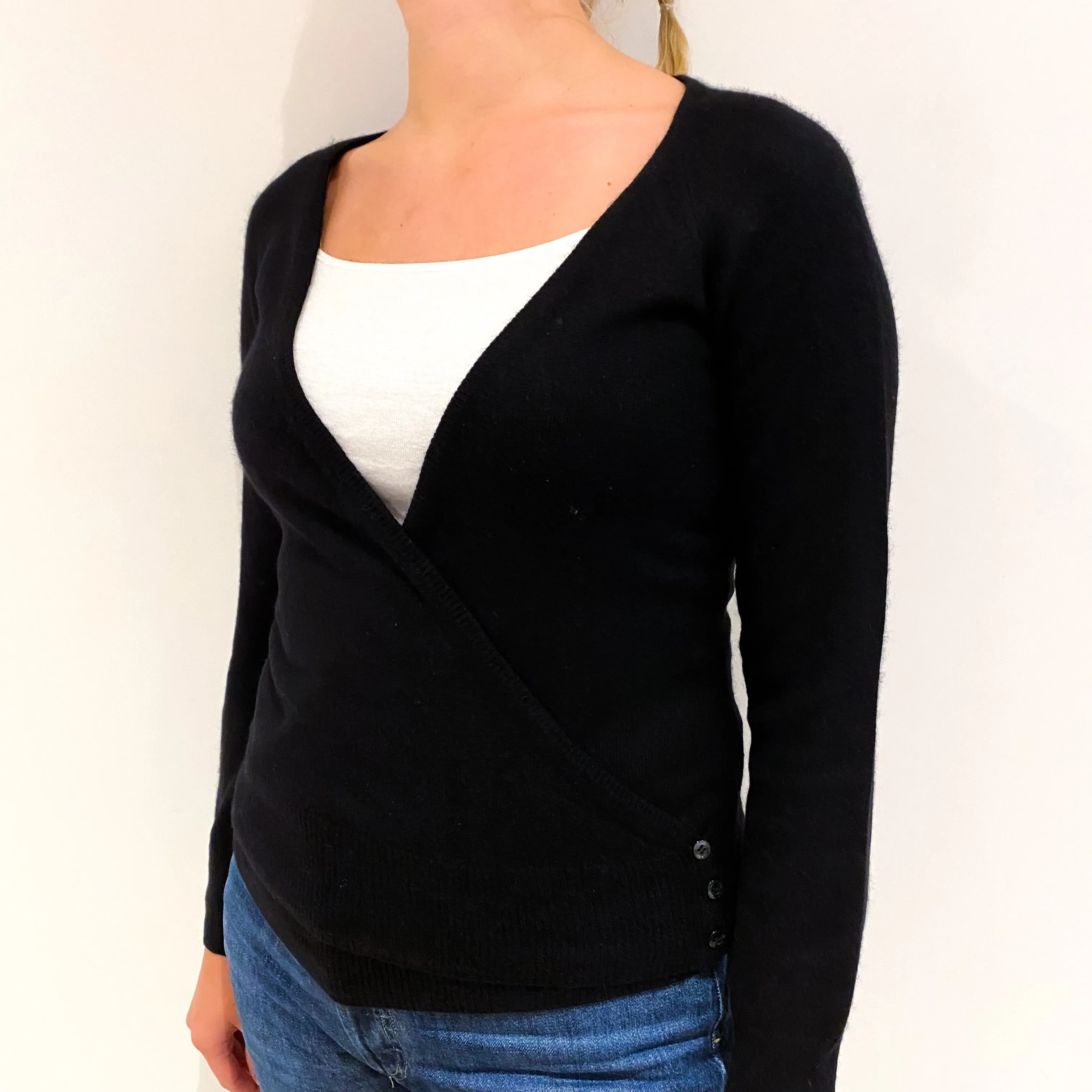 Black Crossover Cashmere V Neck Cardigan Small