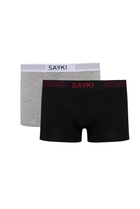 Black - Gray Dot Patterned Modal Jersey Boxer