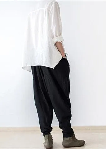 Black Oversized Linen Carrot Pants Plus Size Cotton Pants Loose Harem Pants