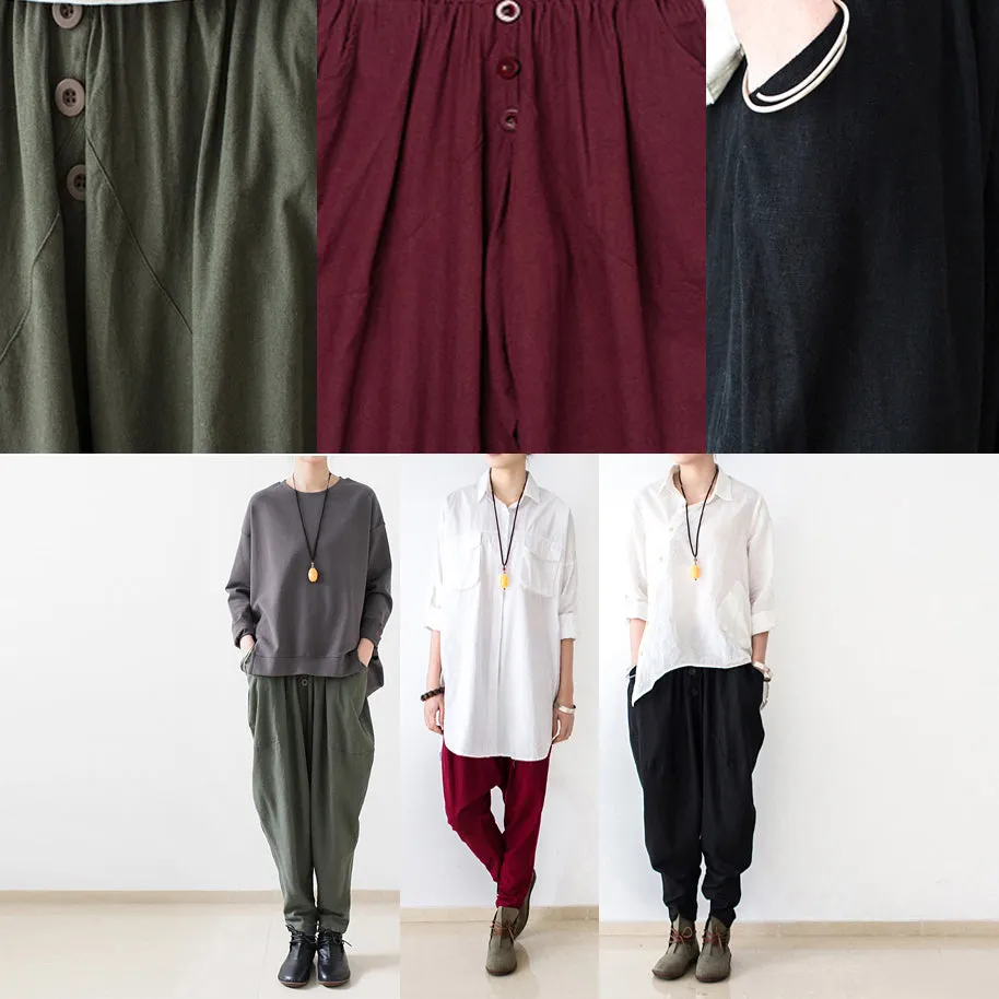 Black Oversized Linen Carrot Pants Plus Size Cotton Pants Loose Harem Pants