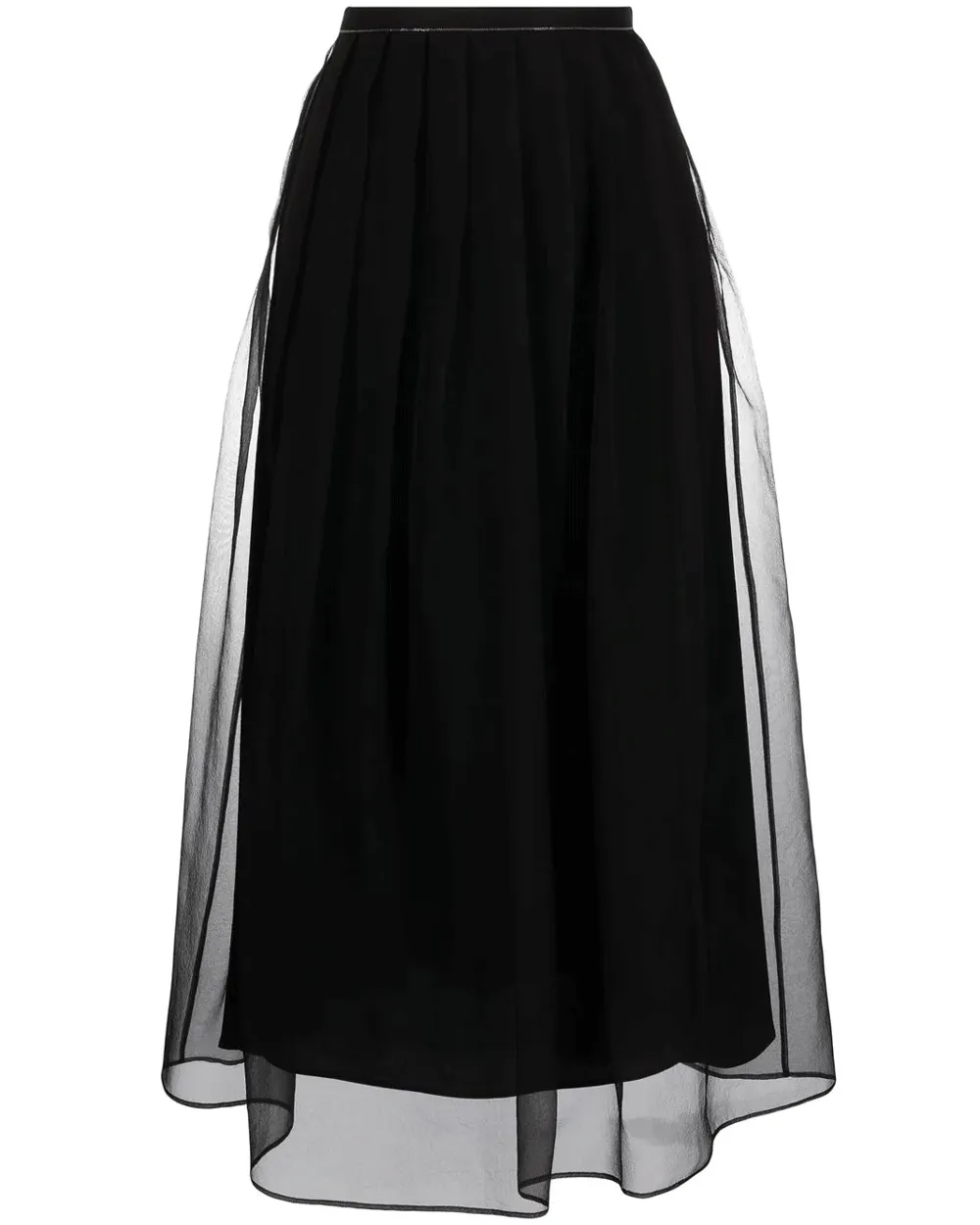 Black Silk Pleated Midi Skirt