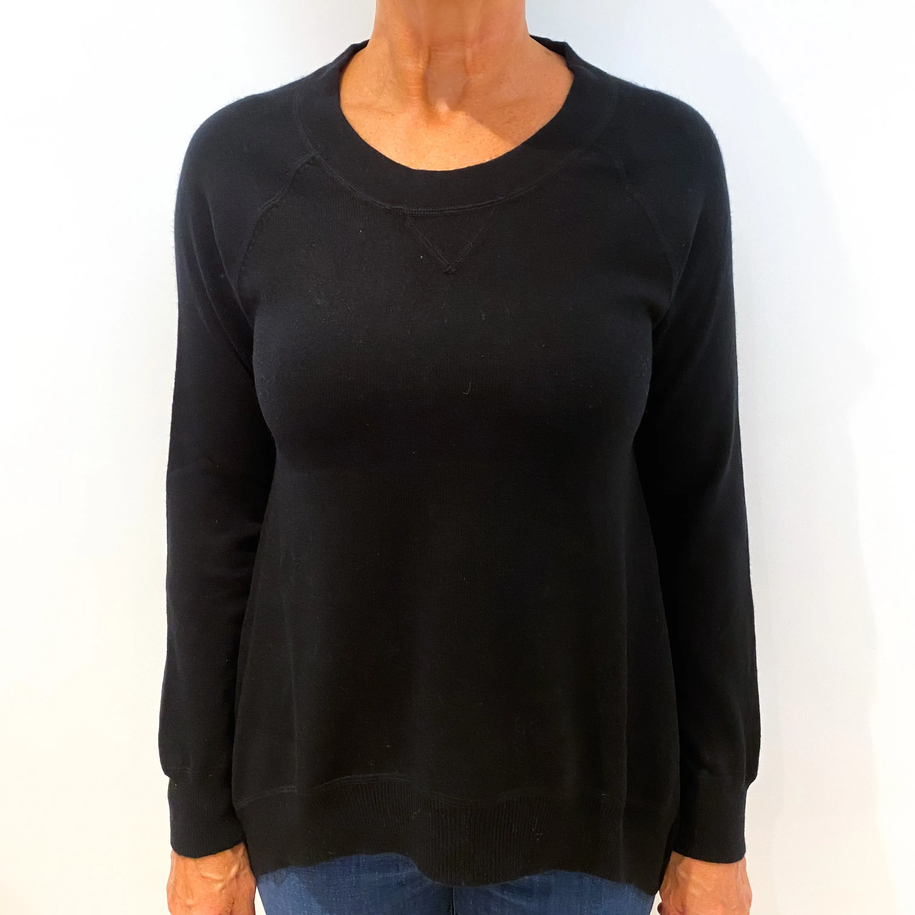 Black Sweatshirt Style Cashmere Crew Neck Jumper Medium