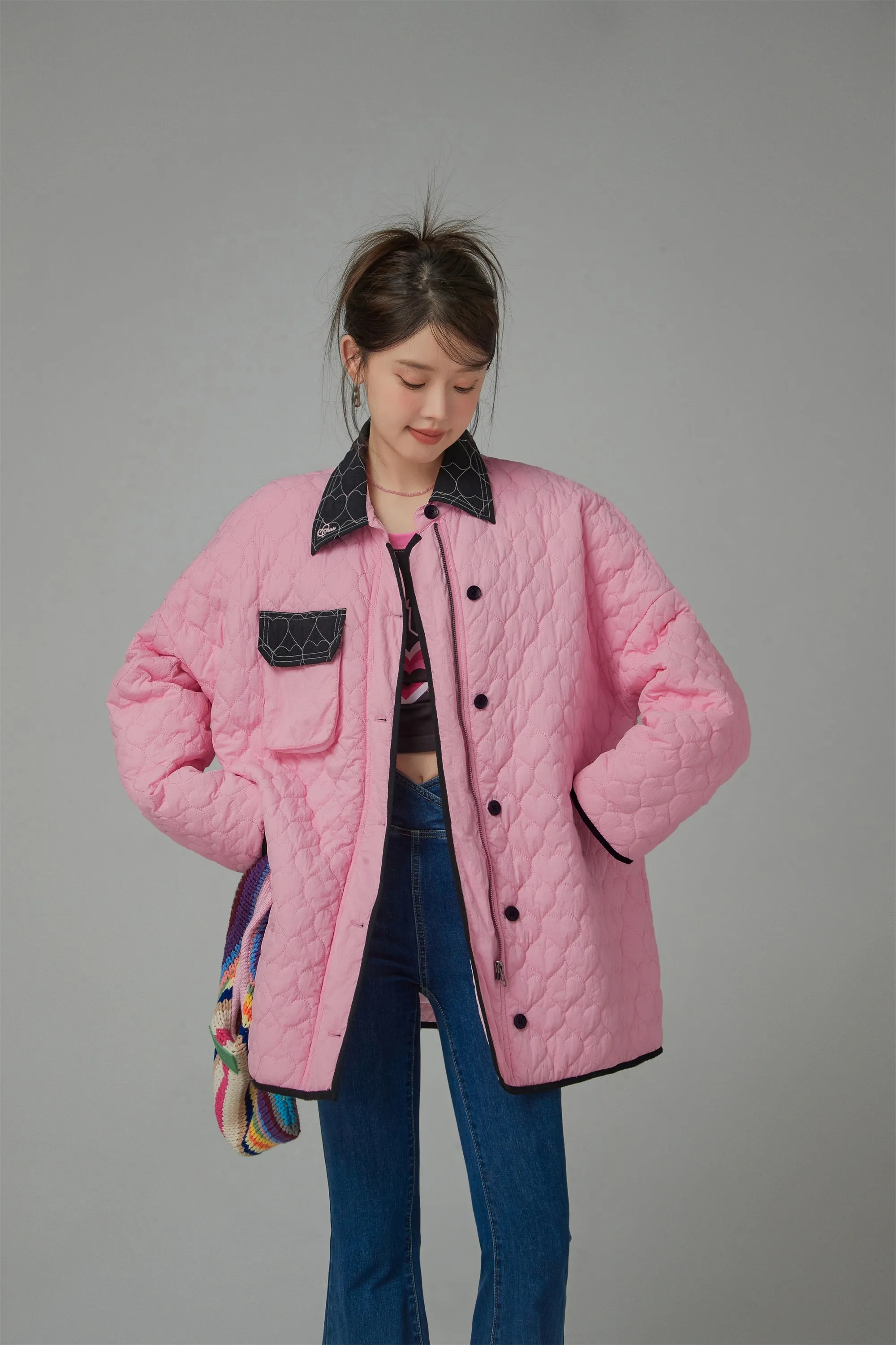 Blazing Cherry Heart Quilted Jacket