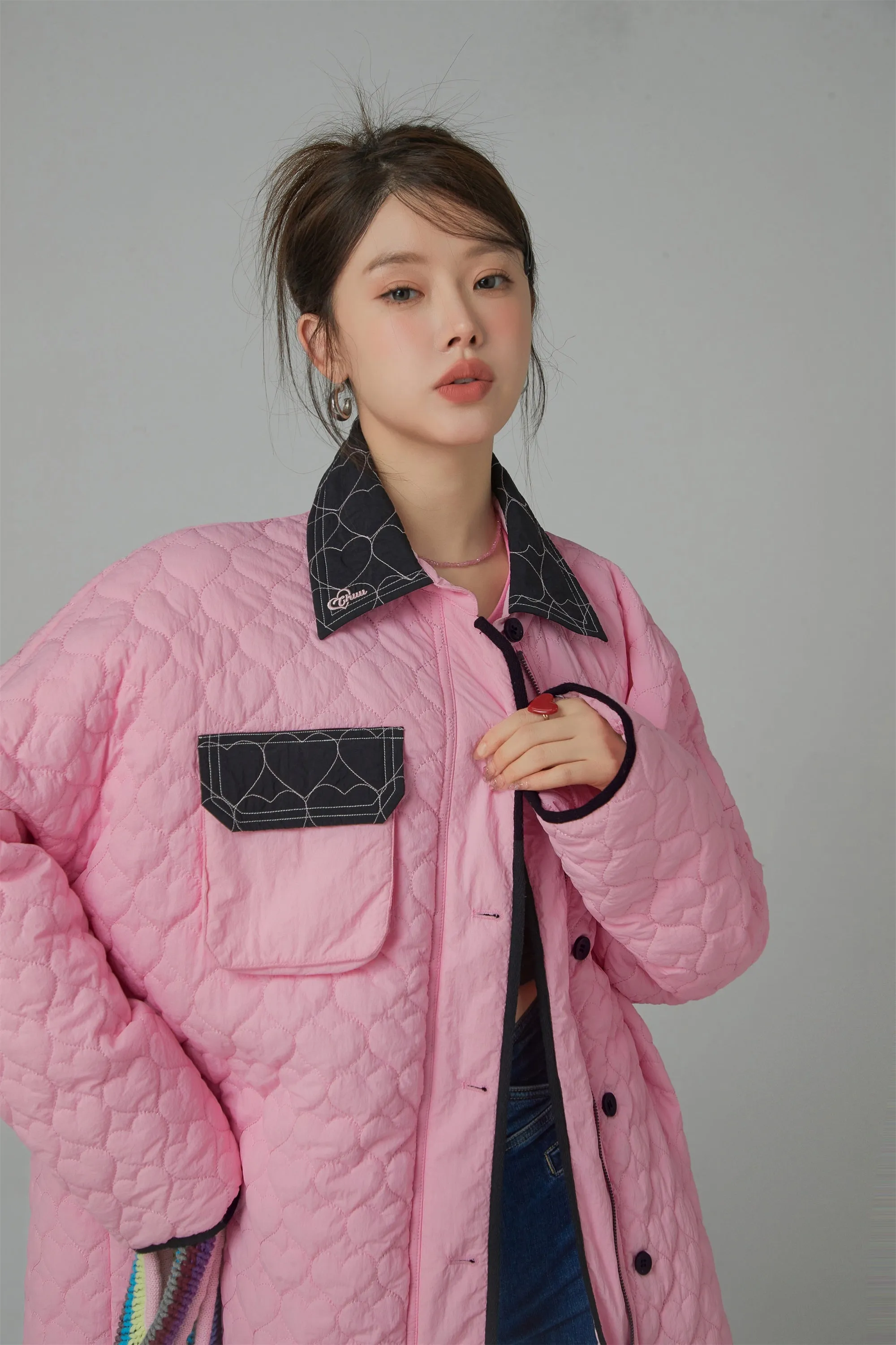 Blazing Cherry Heart Quilted Jacket