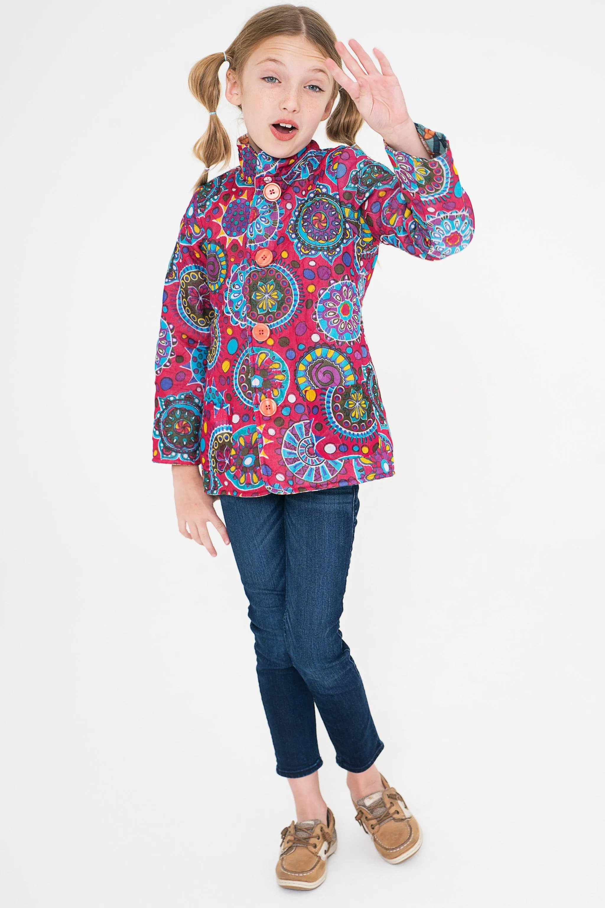 Blue Floral & Fuchsia Reversible Jacket