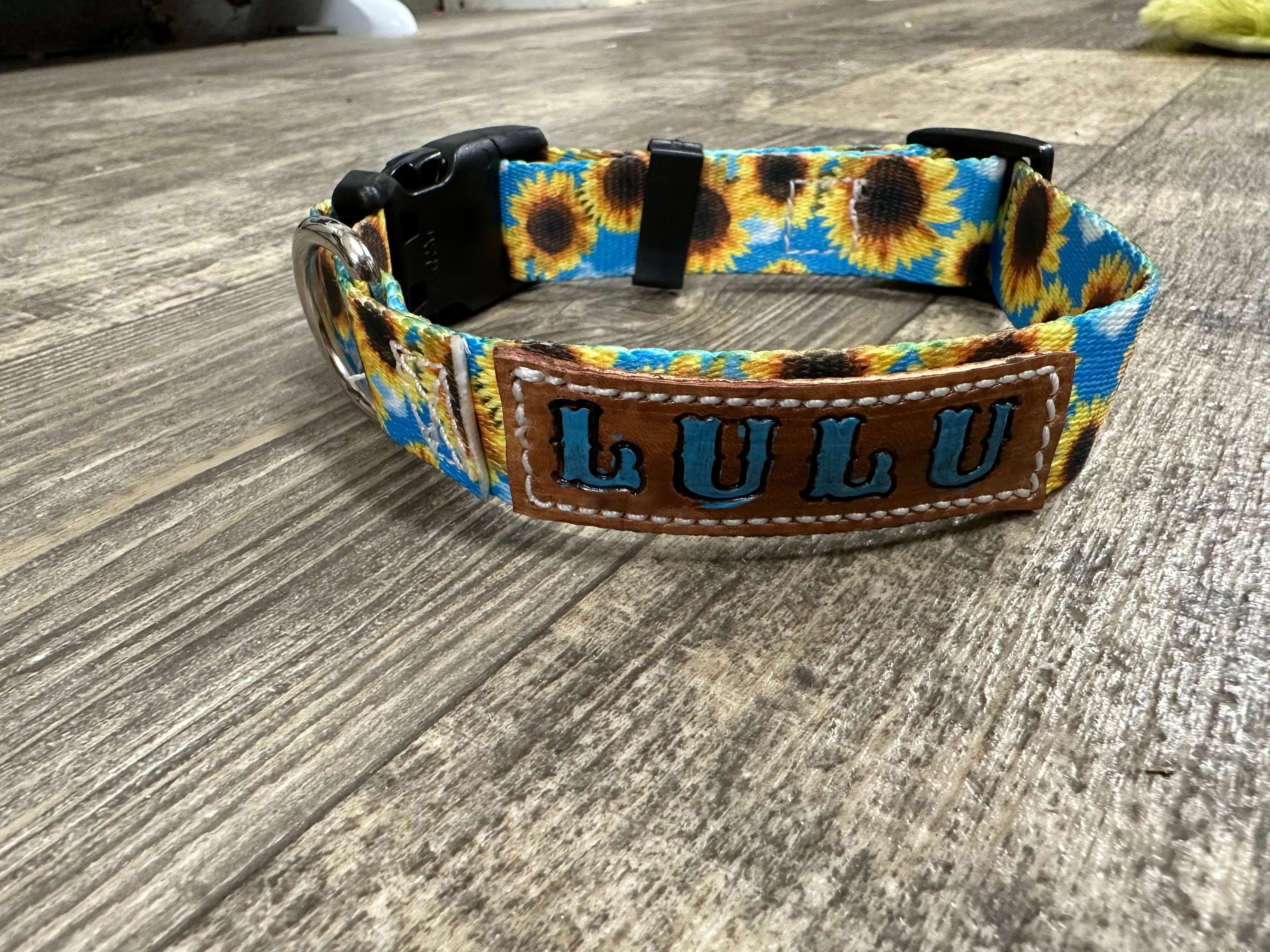 Blue sunflower Nylon dog collar