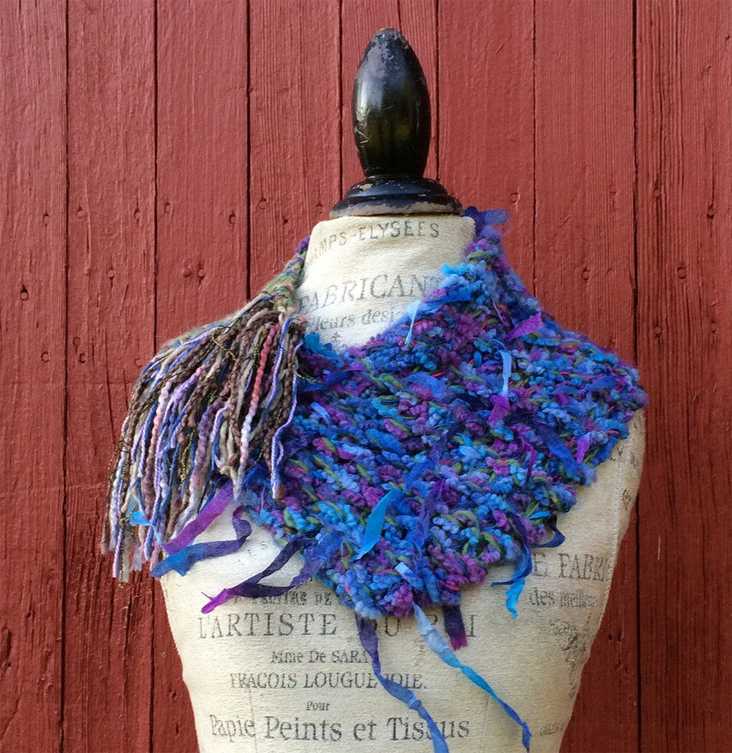 Blue Tweed Shawlette w/Fringe