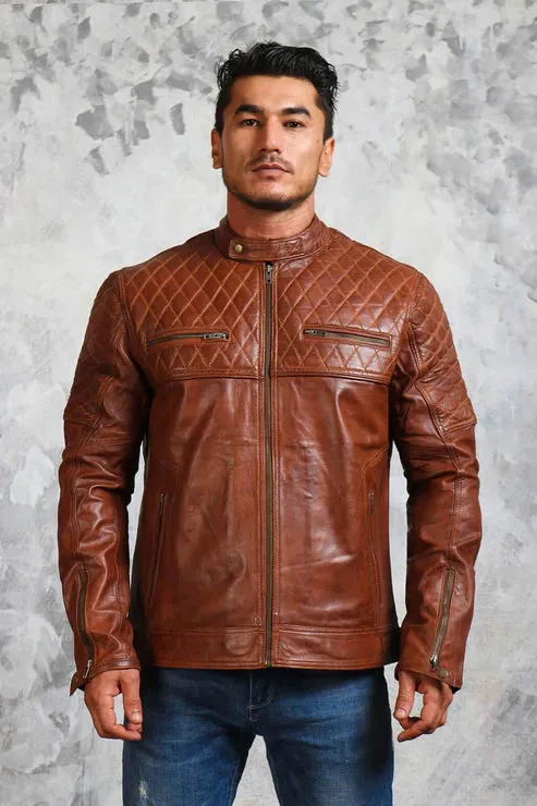 Brown Biker Quilted Leather Jacket