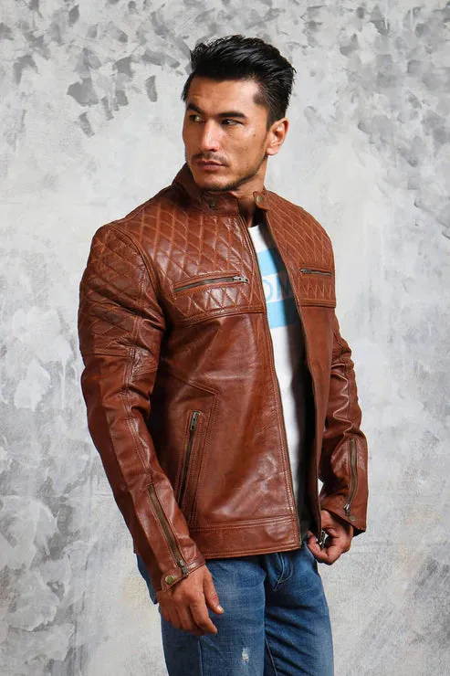 Brown Biker Quilted Leather Jacket