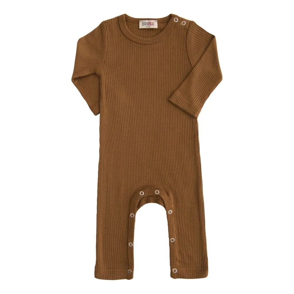 Brown Long-Sleeved Modal Romper